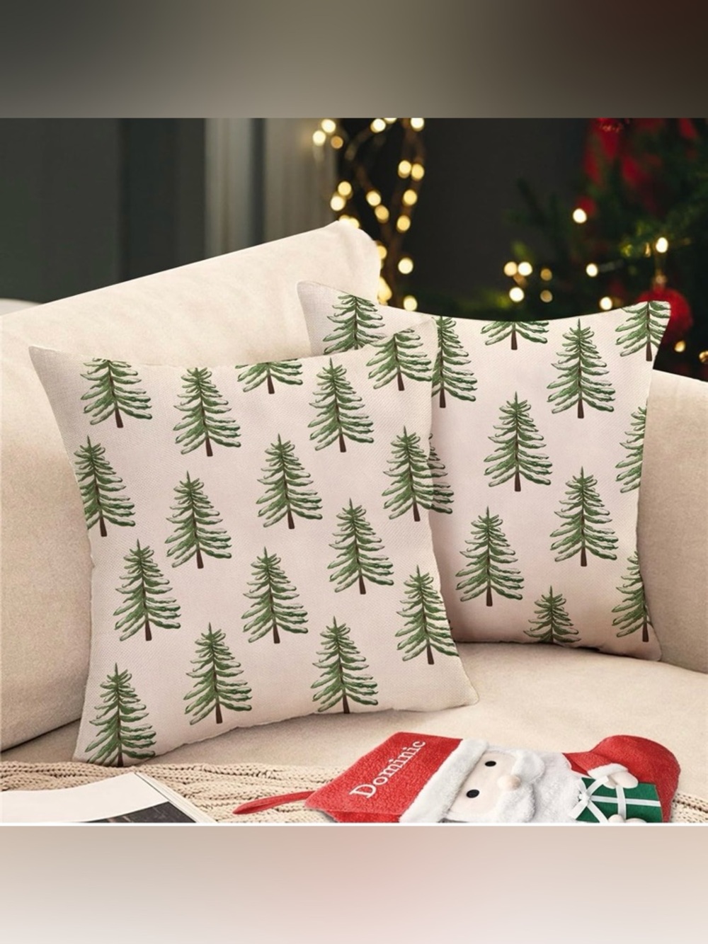 NEW Set of 2 Dark Green & Gold Christmas Tree Pillow Covers w/ Zipper - 18”x18”